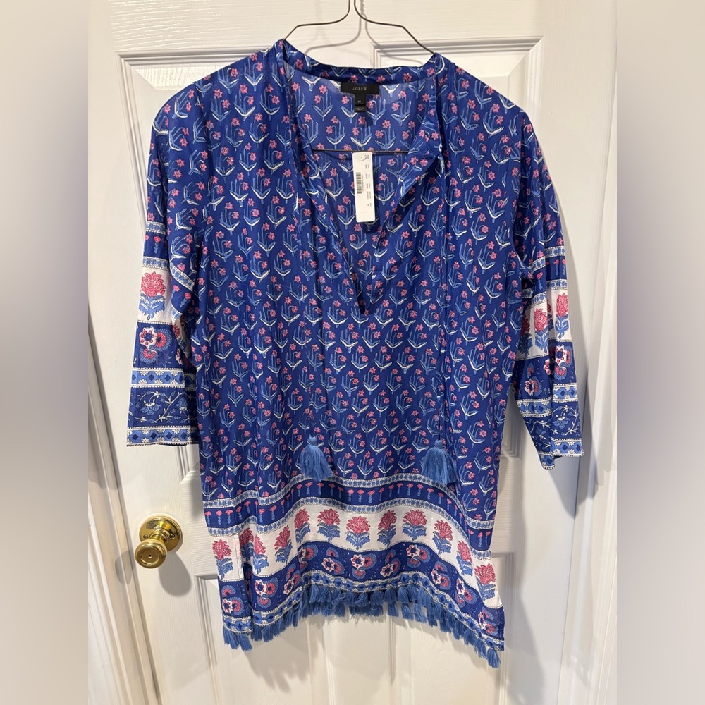 J.Crew Blue and Pink Floral Top